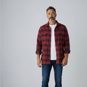 JACHS Heavyweight Flannel Cotton Red Black Plaid Shirt XL